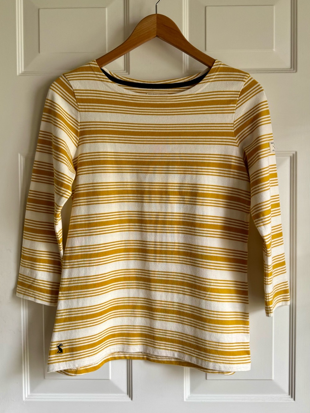 Joules Yellow & White Striped Nautical Knit Top | 3/4 Sleeve | US 4